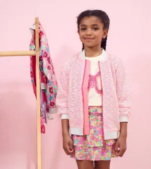 Girls Pearl Mermaid Sequined Bomber Jacket