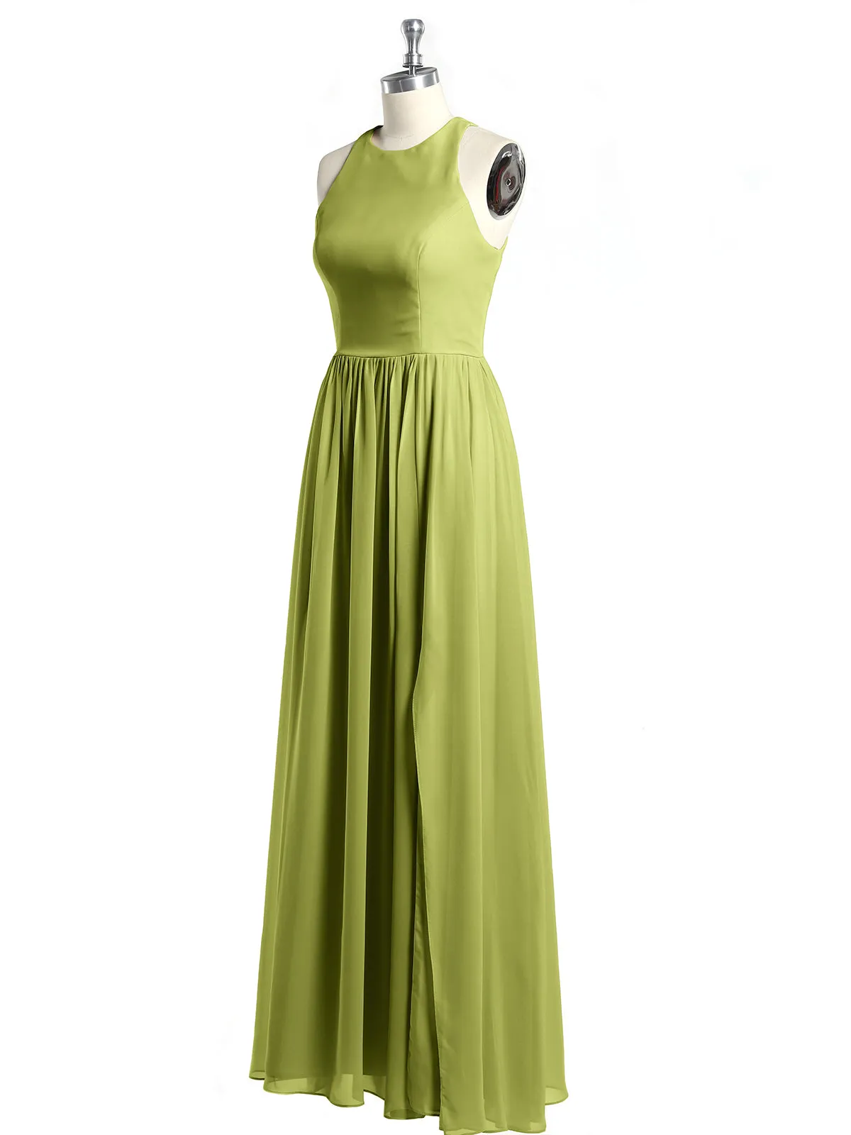 Halter Chiffon Simple Dress with Slit Clover Plus Size