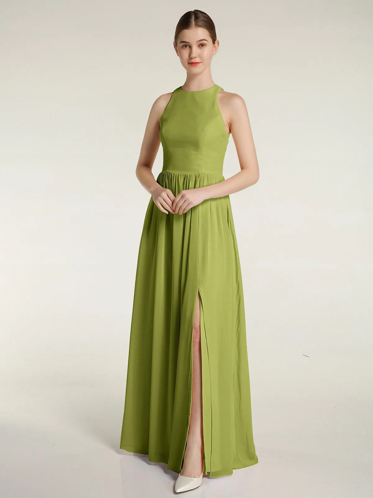 Halter Chiffon Simple Dress with Slit Clover Plus Size