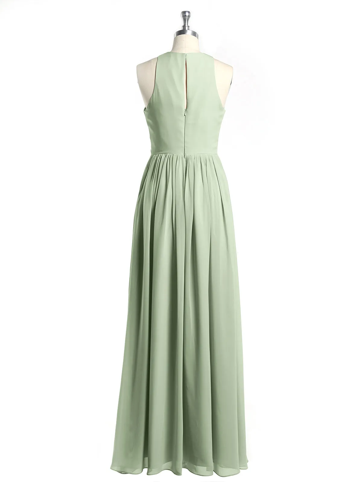 Halter Chiffon Simple Dress with Slit Dusty Sage