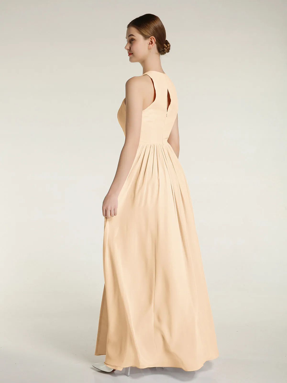 Halter Chiffon Simple Dress with Slit Peach Plus Size