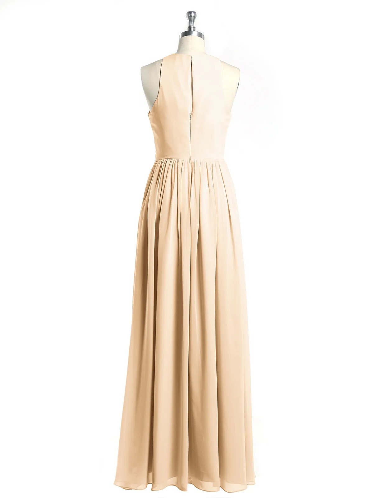 Halter Chiffon Simple Dress with Slit Peach Plus Size