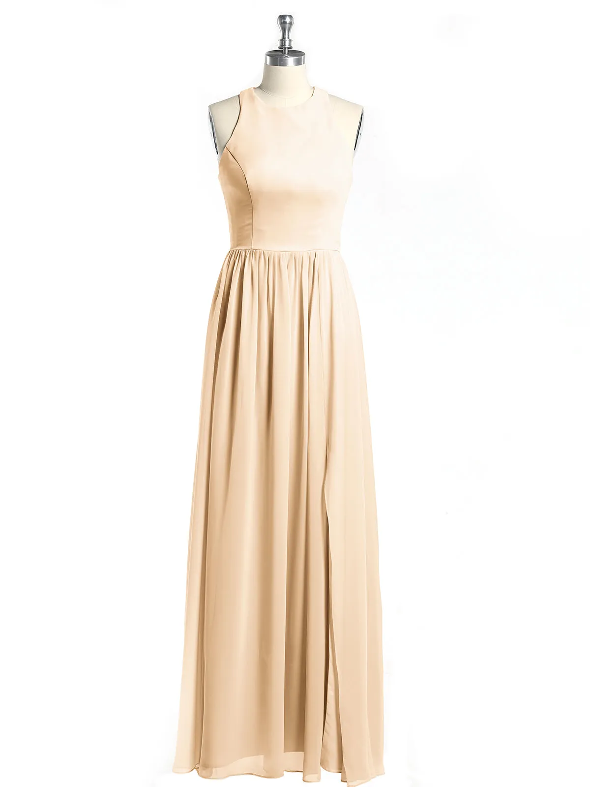 Halter Chiffon Simple Dress with Slit Peach Plus Size
