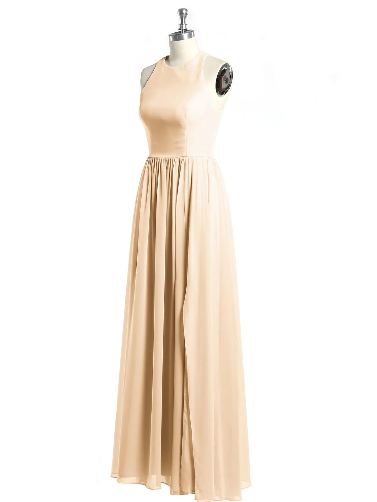 Halter Chiffon Simple Dress with Slit Peach Plus Size