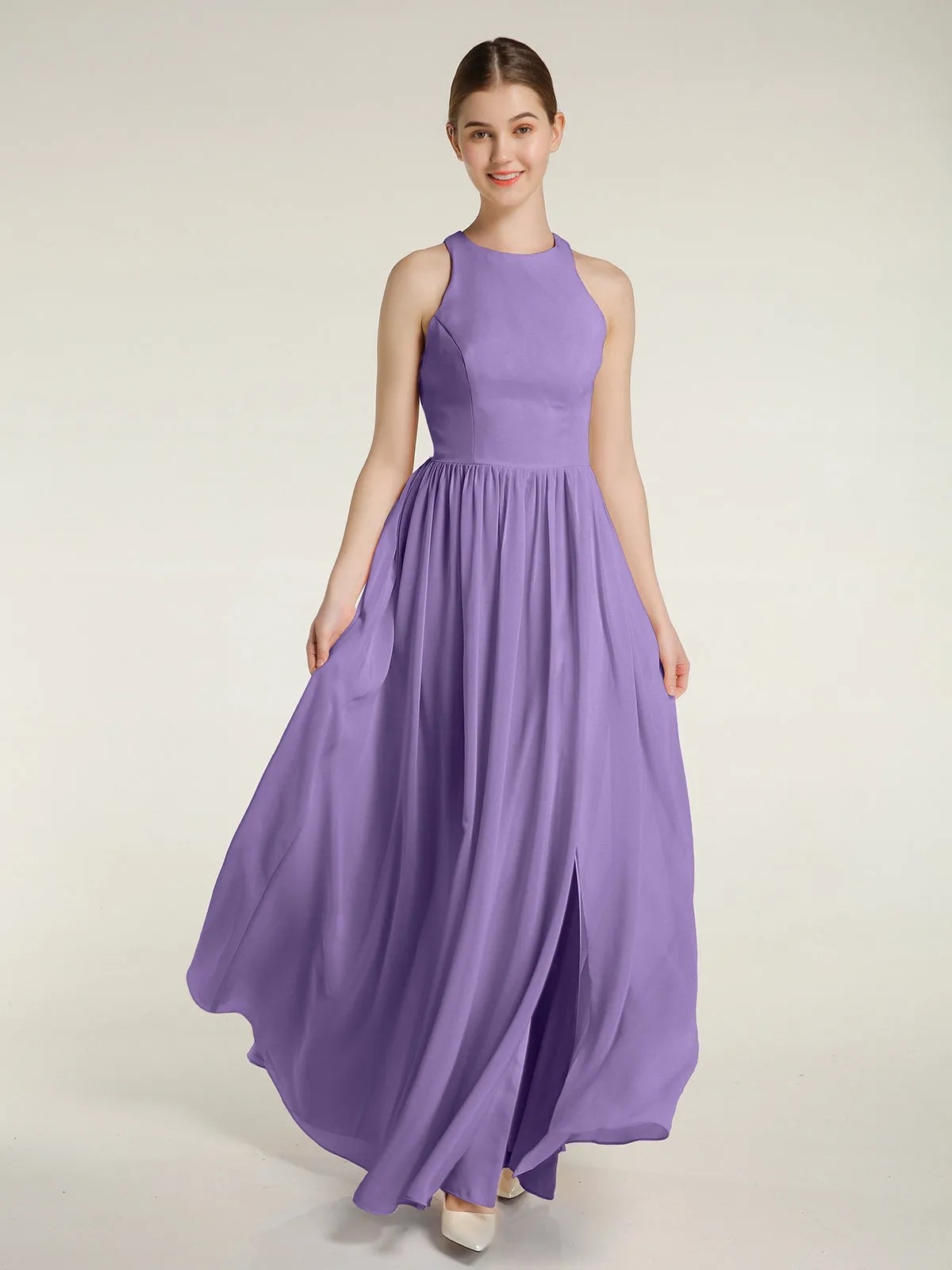 Halter Chiffon Simple Dress with Slit Tahiti Plus Size