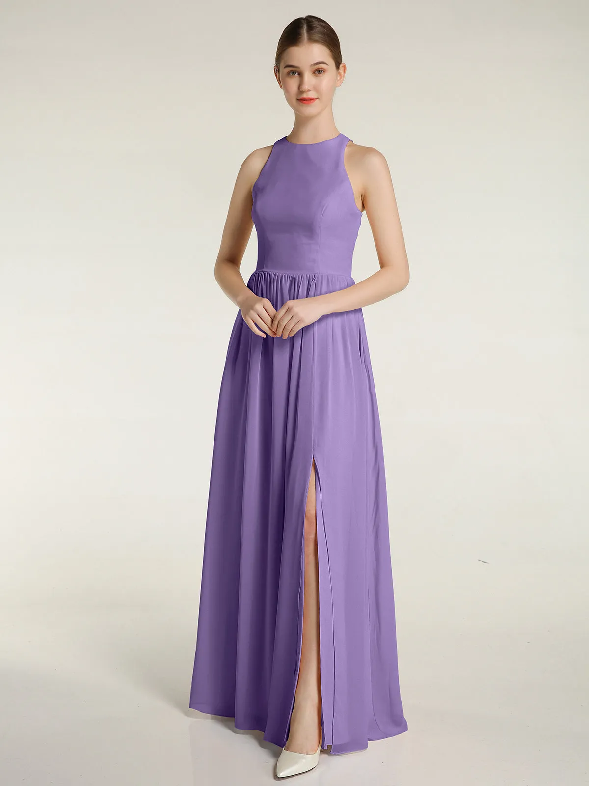 Halter Chiffon Simple Dress with Slit Tahiti Plus Size