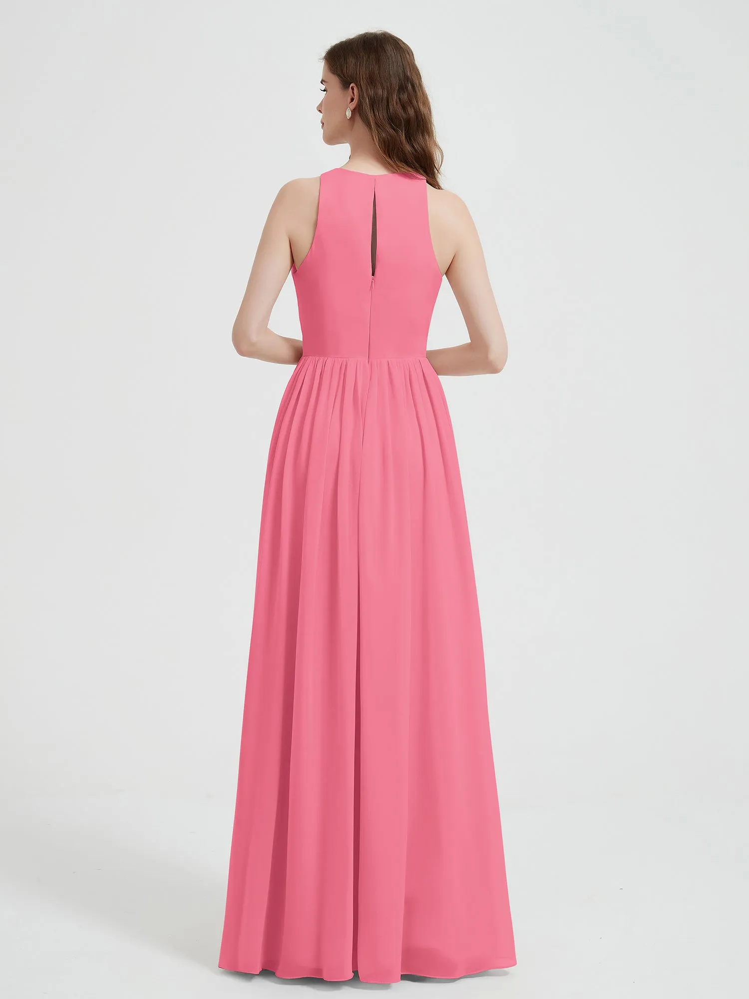 Halter Chiffon Simple Dress with Slit Watermelon