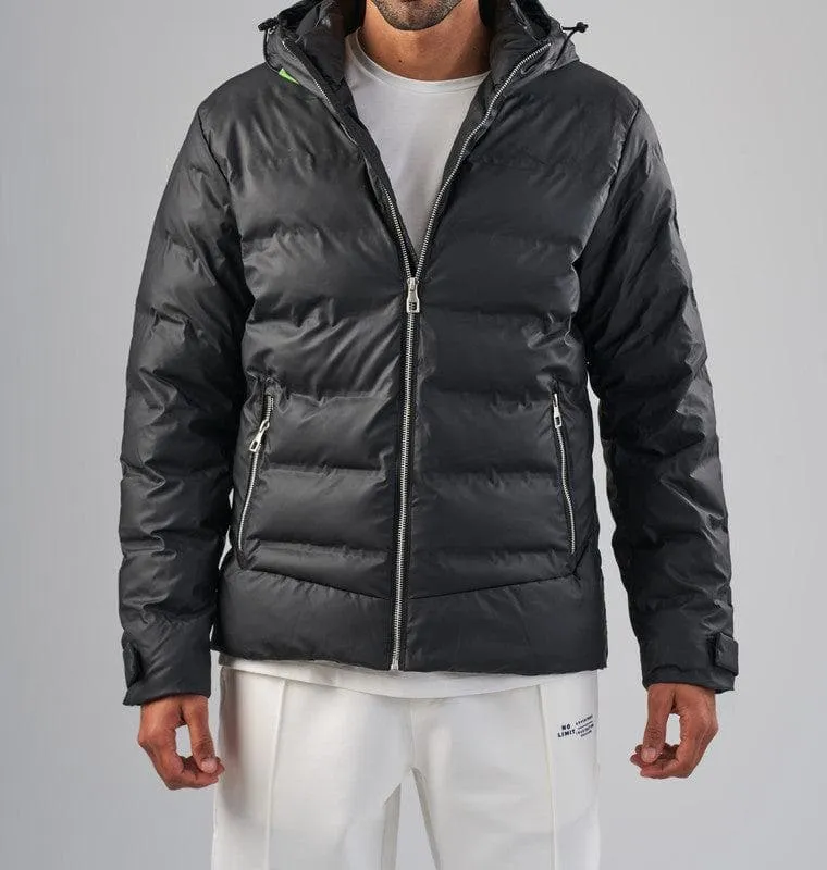 HOODED PUFFER JACKET  - BLACK