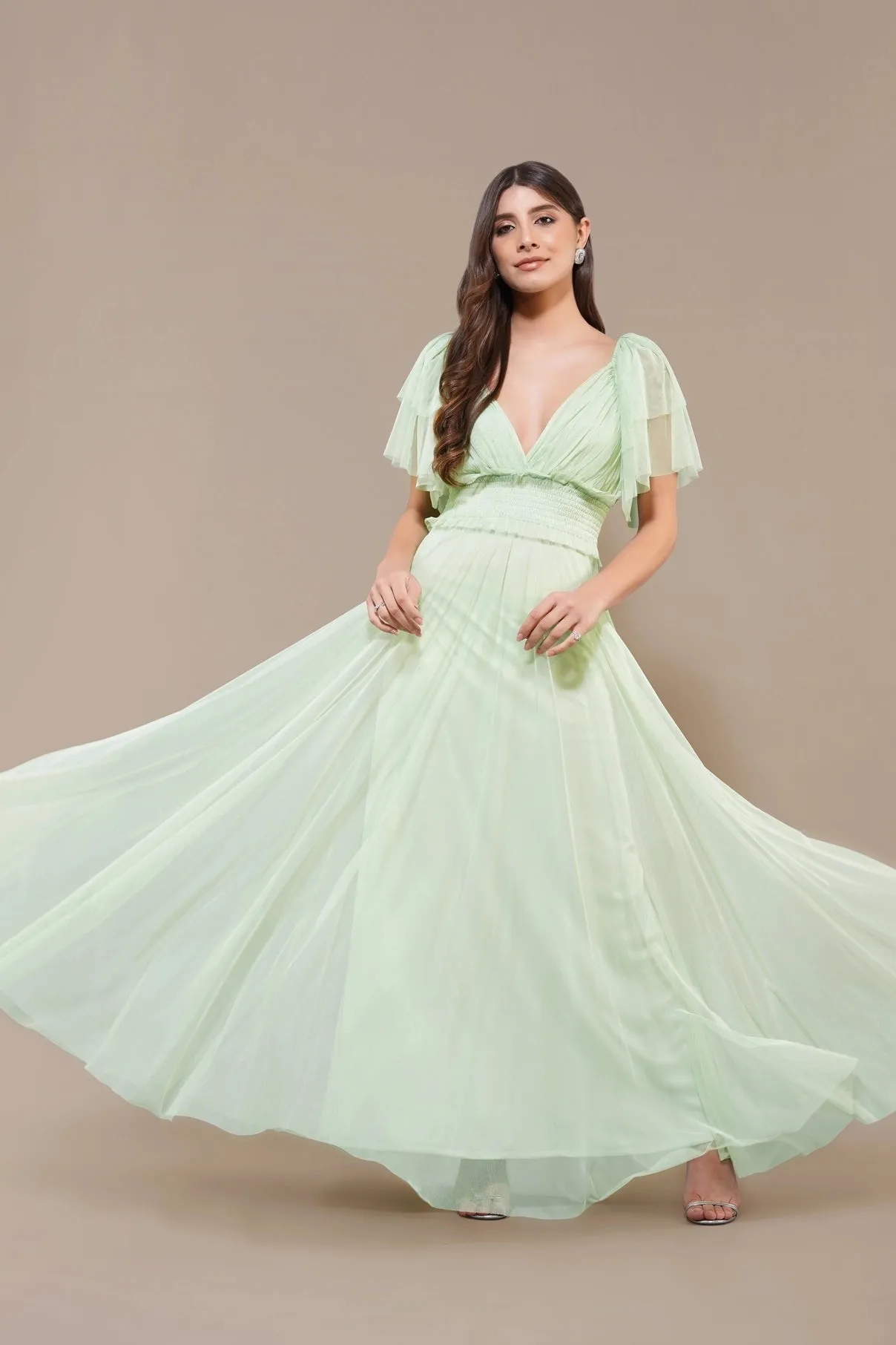 Lace & Beads Shelby Sage Green Maxi Dress