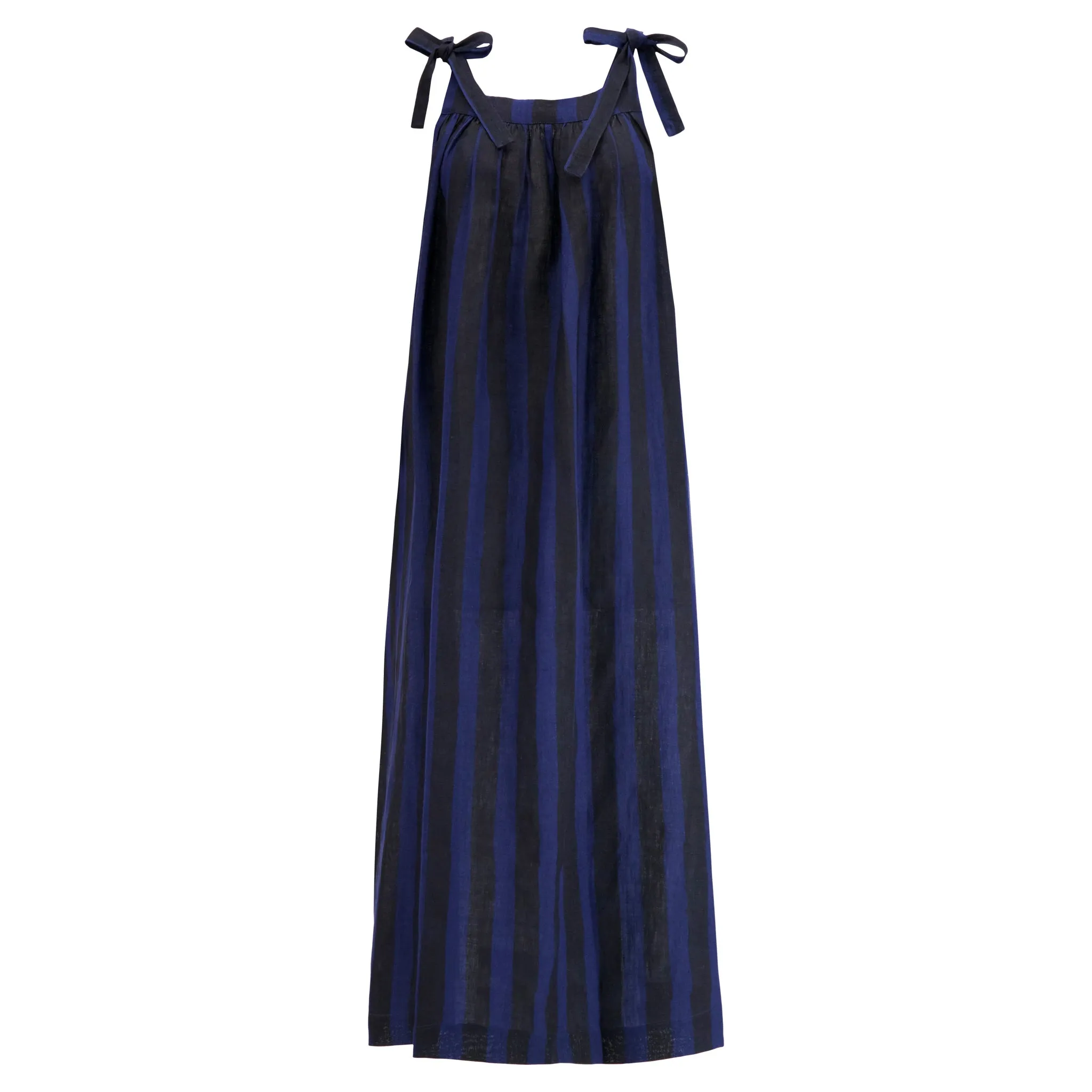 Maxi Mimi Linen Sun Dress in Midnight Wide Stripe