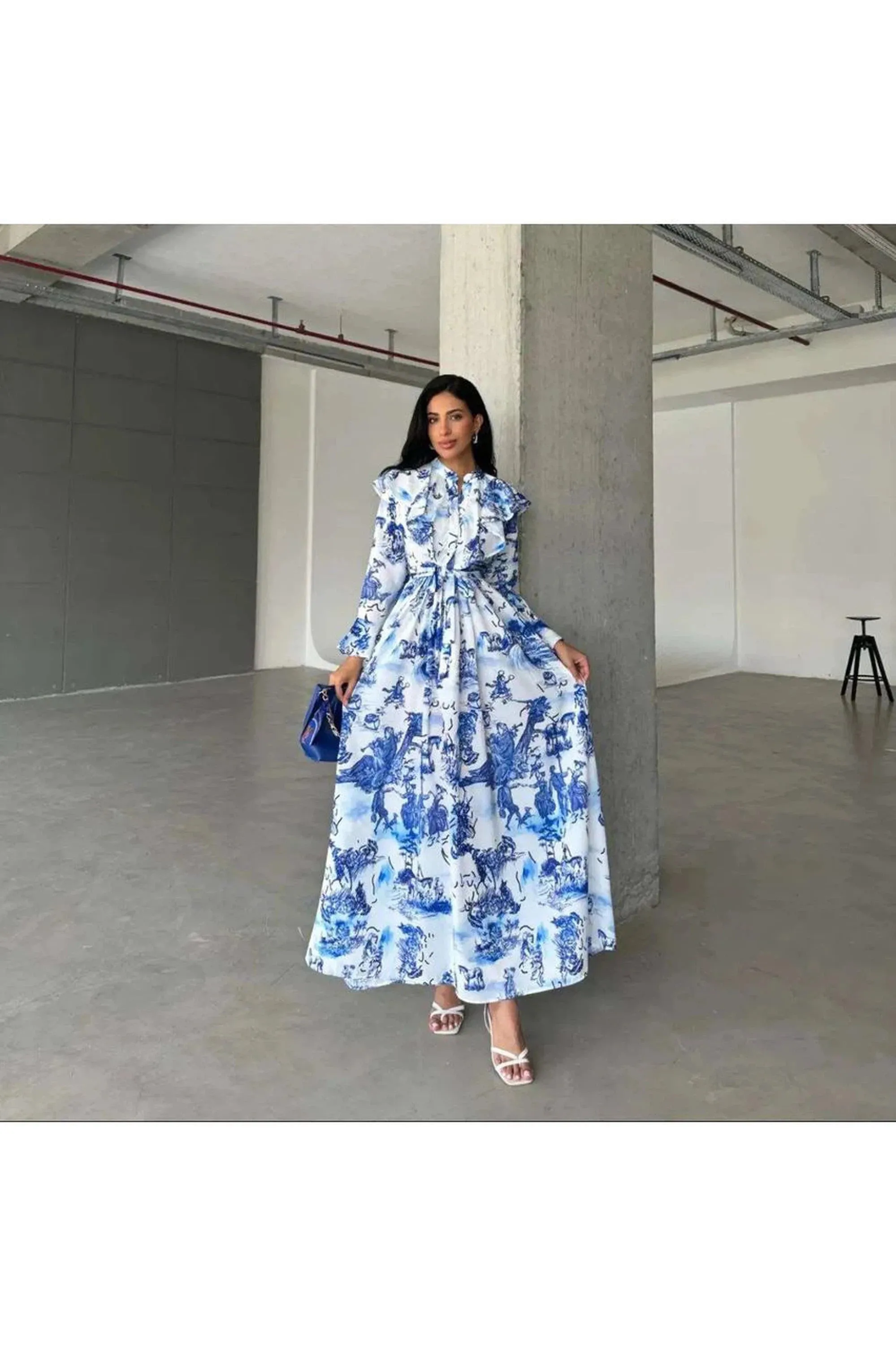 Melanie Long Maxi Dress with Button Front and belt