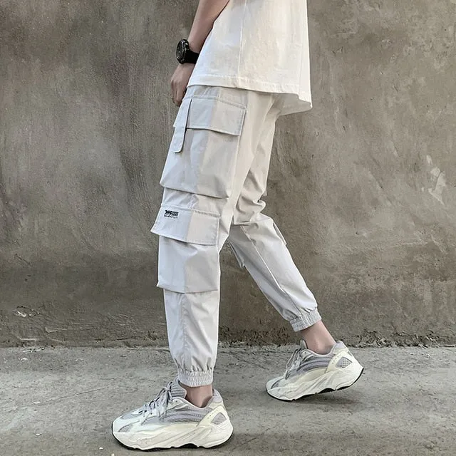 Men Streetwear Cargo Pants 2020 Overalls Mens Pockets Hip Hop Joggers Pants Black Fashions Sweatpants 5XL