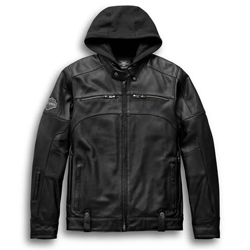 Men's Hooded Harley Davidson Biker Leather Jacket