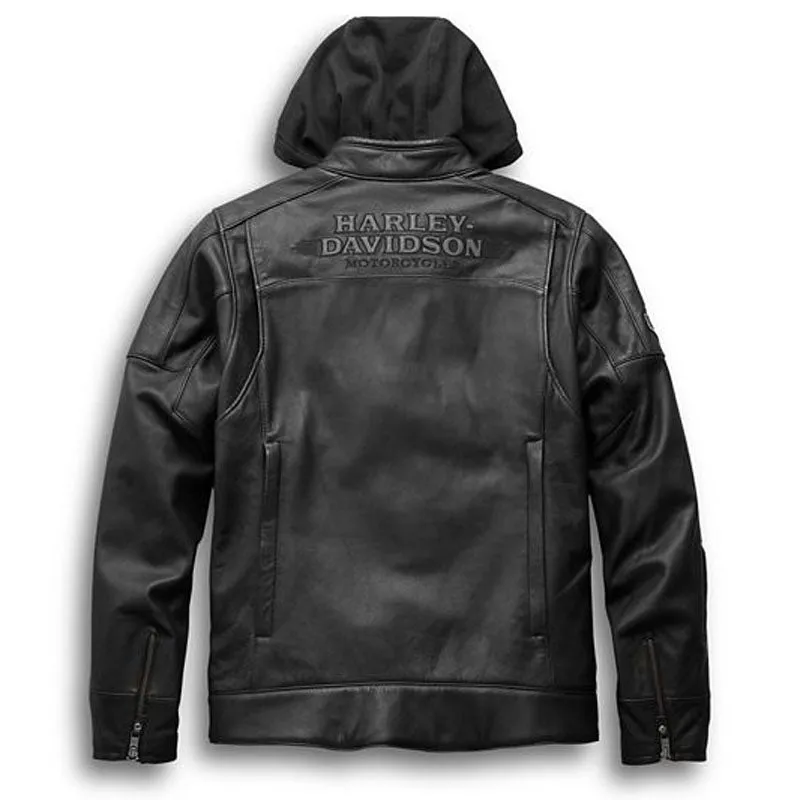 Men's Hooded Harley Davidson Biker Leather Jacket