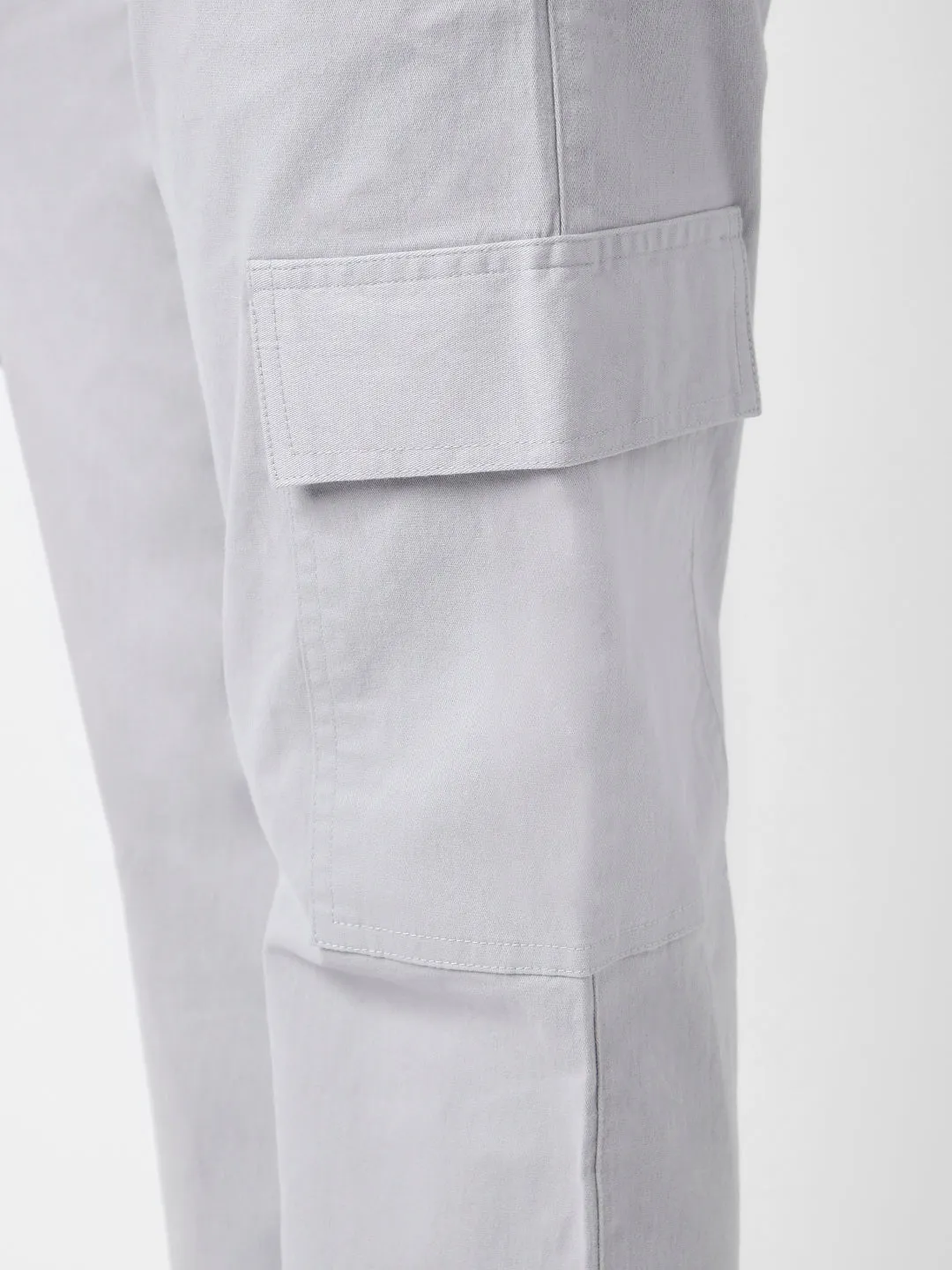 Men's Ice Grey Regular Fit Solid Cargo Chino Pant with 6 Pockets Stretchable