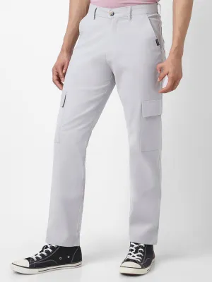 Men's Ice Grey Regular Fit Solid Cargo Chino Pant with 6 Pockets Stretchable