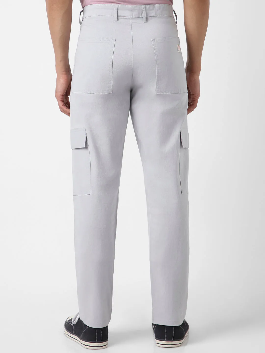 Men's Ice Grey Regular Fit Solid Cargo Chino Pant with 6 Pockets Stretchable