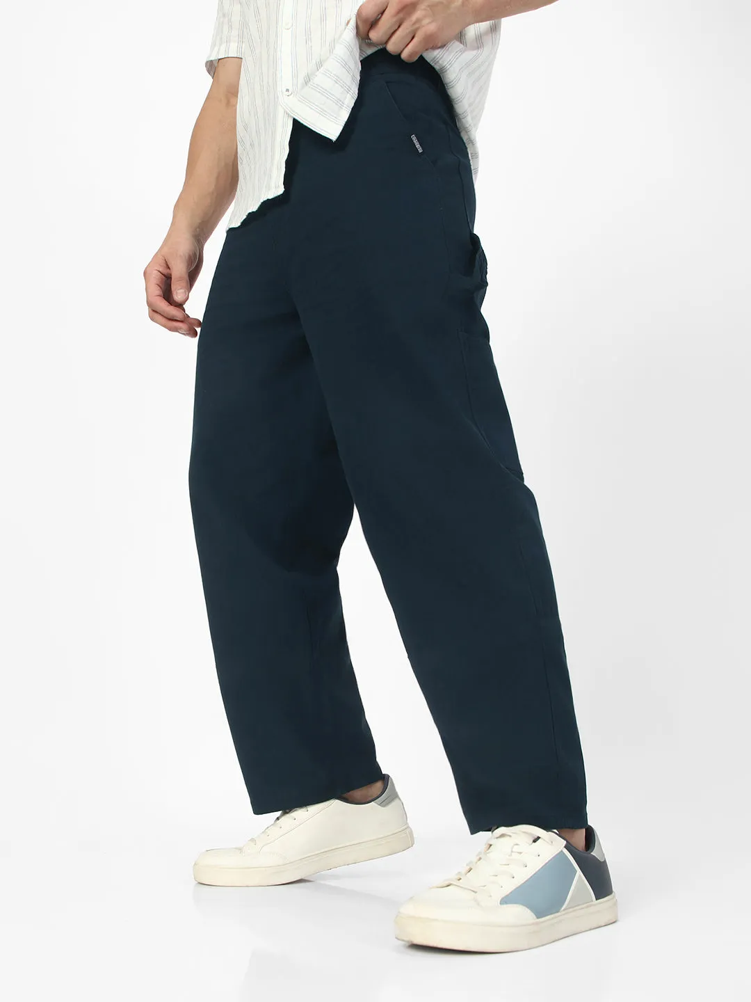 Men's Navy Loose Baggy Fit Solid Carpenter Trouser Pant with 5 Pockets Non-Stretchable