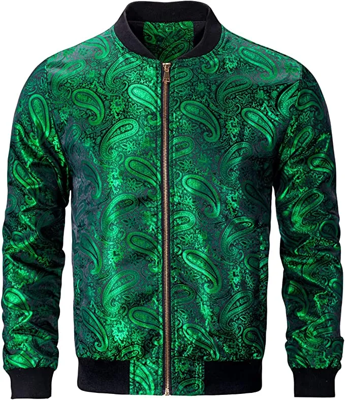 Men's Purple Casual Paisley Windbreaker Long Sleeve Bomber Jacket
