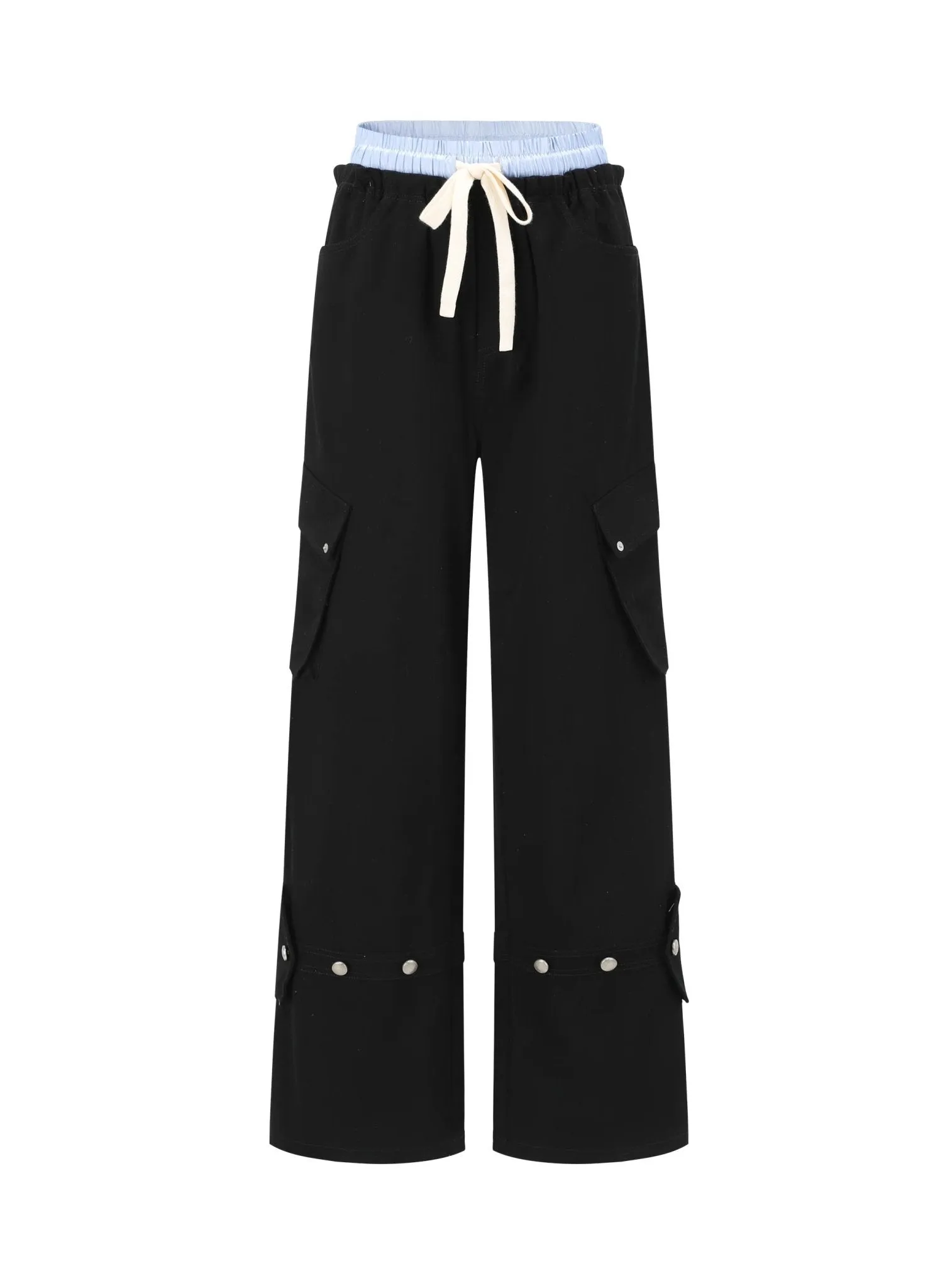 Paperbag-Waist Cargo Trousers in Black
