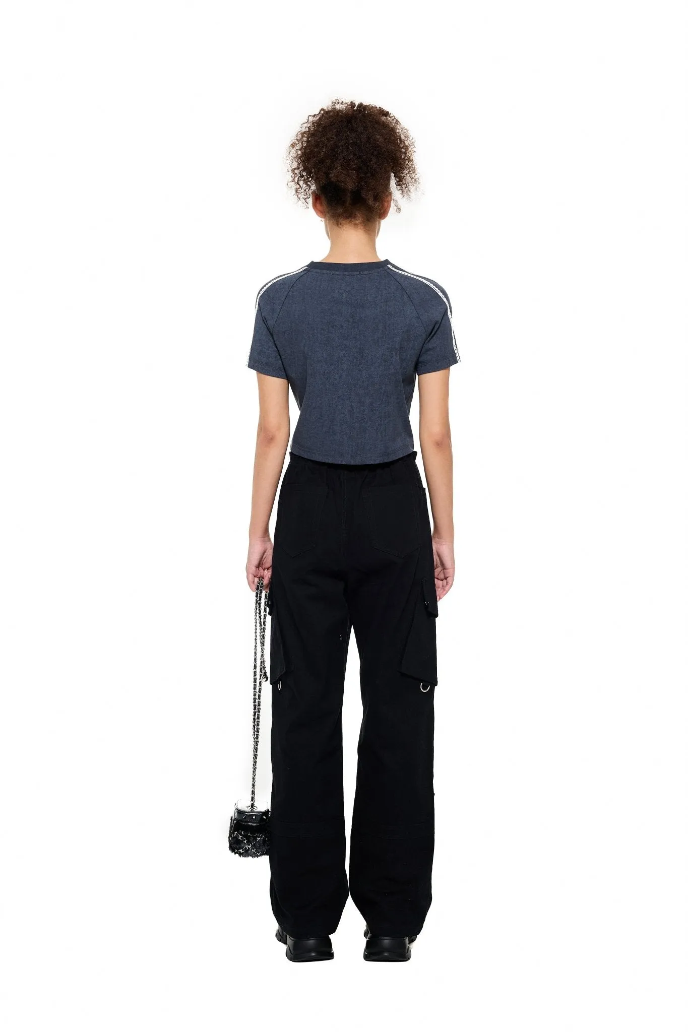 Paperbag-Waist Cargo Trousers in Black