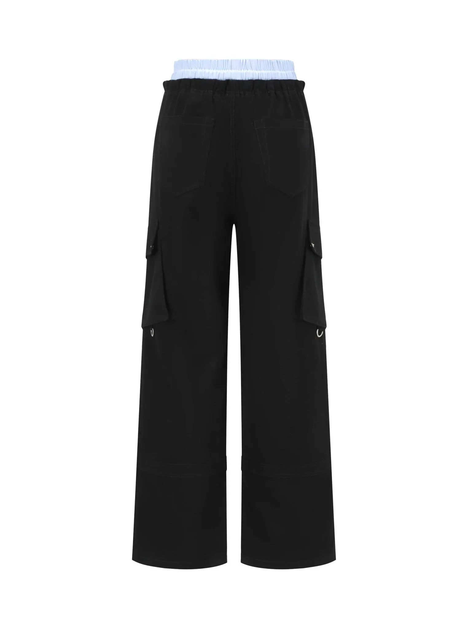 Paperbag-Waist Cargo Trousers in Black