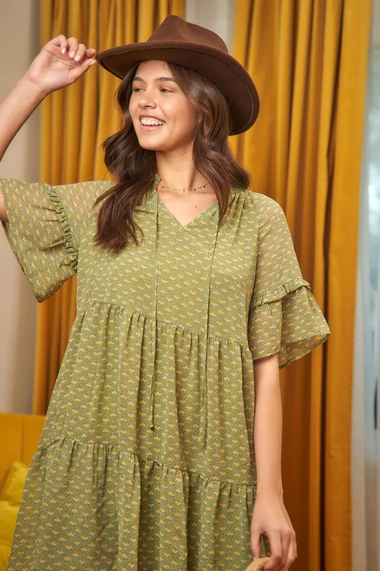 Plus Floral print v-neck mini dress
