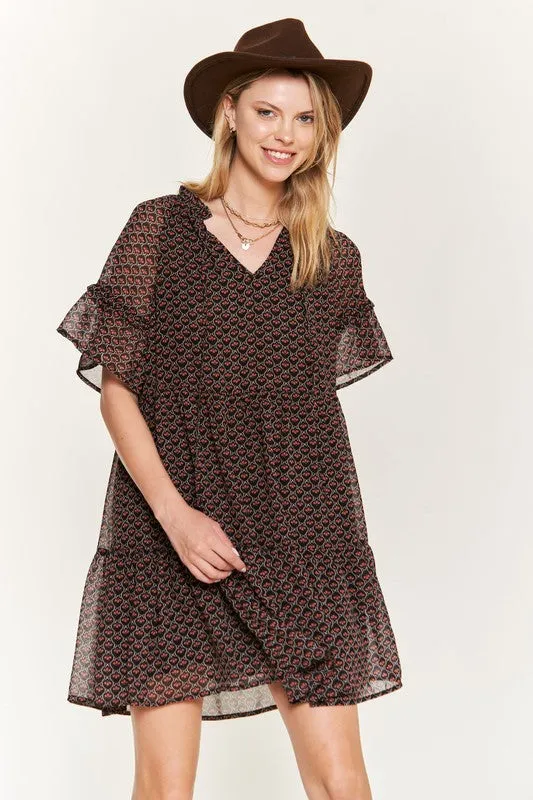 Plus Floral print v-neck mini dress