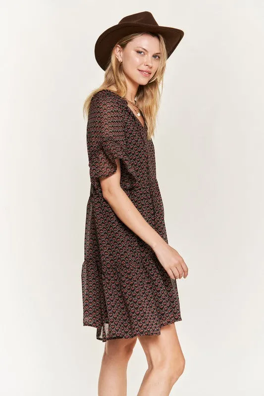 Plus Floral print v-neck mini dress