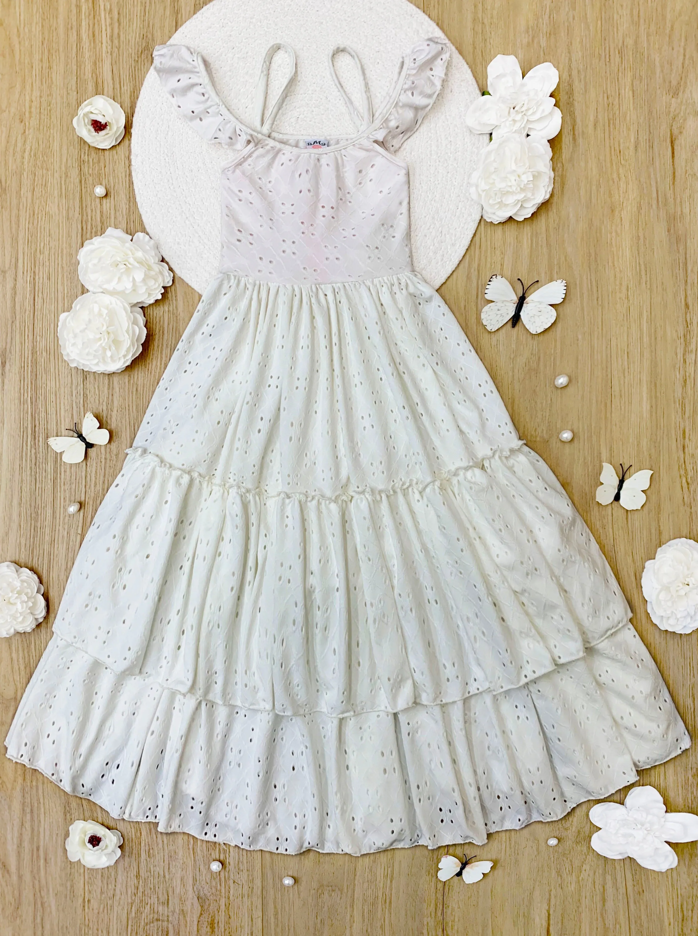 Purest Love Flutter Sleeve Eyelet Maxi Dress