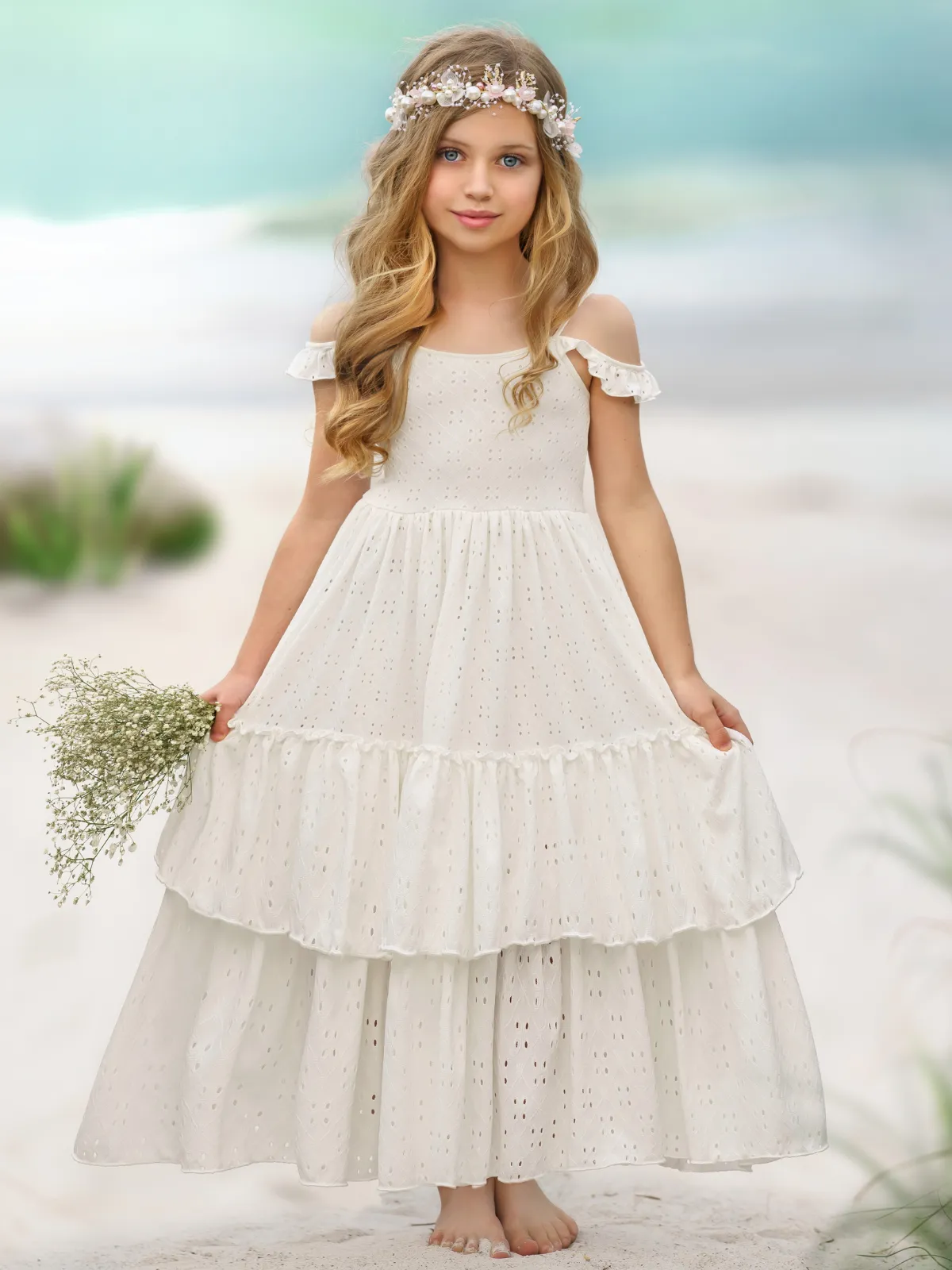 Purest Love Flutter Sleeve Eyelet Maxi Dress