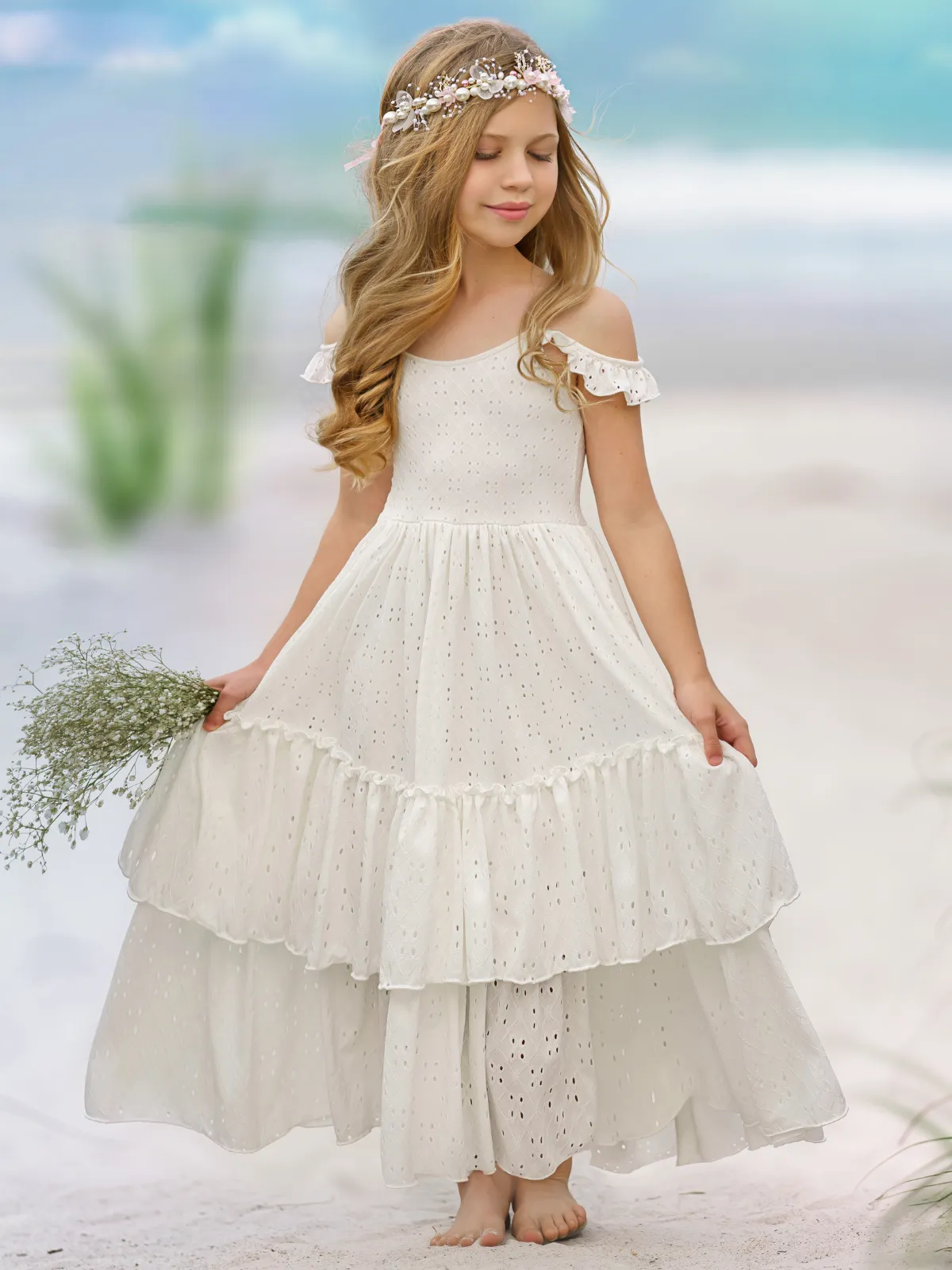 Purest Love Flutter Sleeve Eyelet Maxi Dress