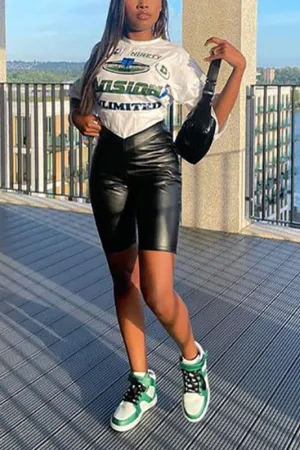 PZ122 Faux Leather Stretchy Shorts