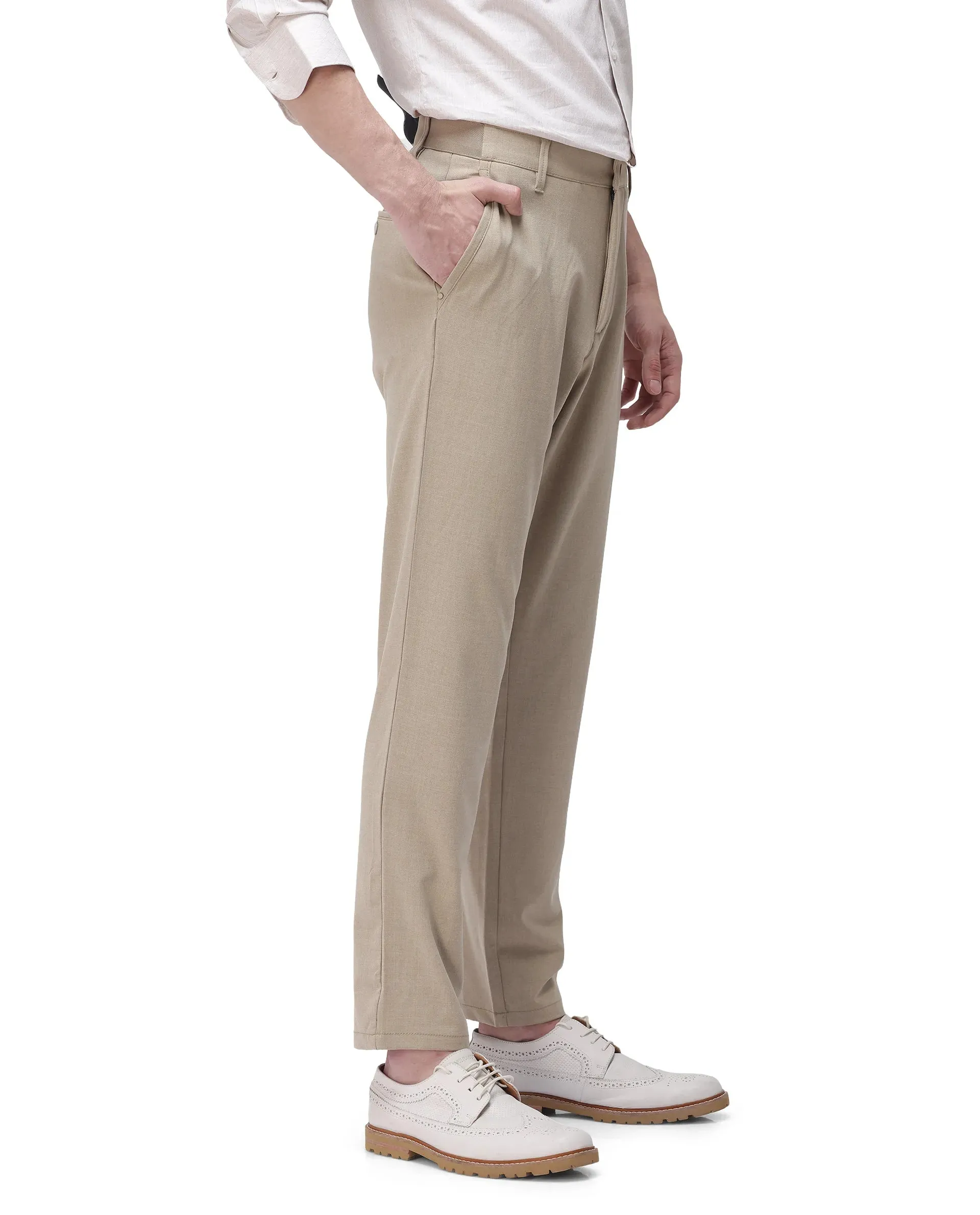 Rare Rabbit Men Driver-2 Khaki Cotton Elastane Fabric Button Closure Plain Trouser