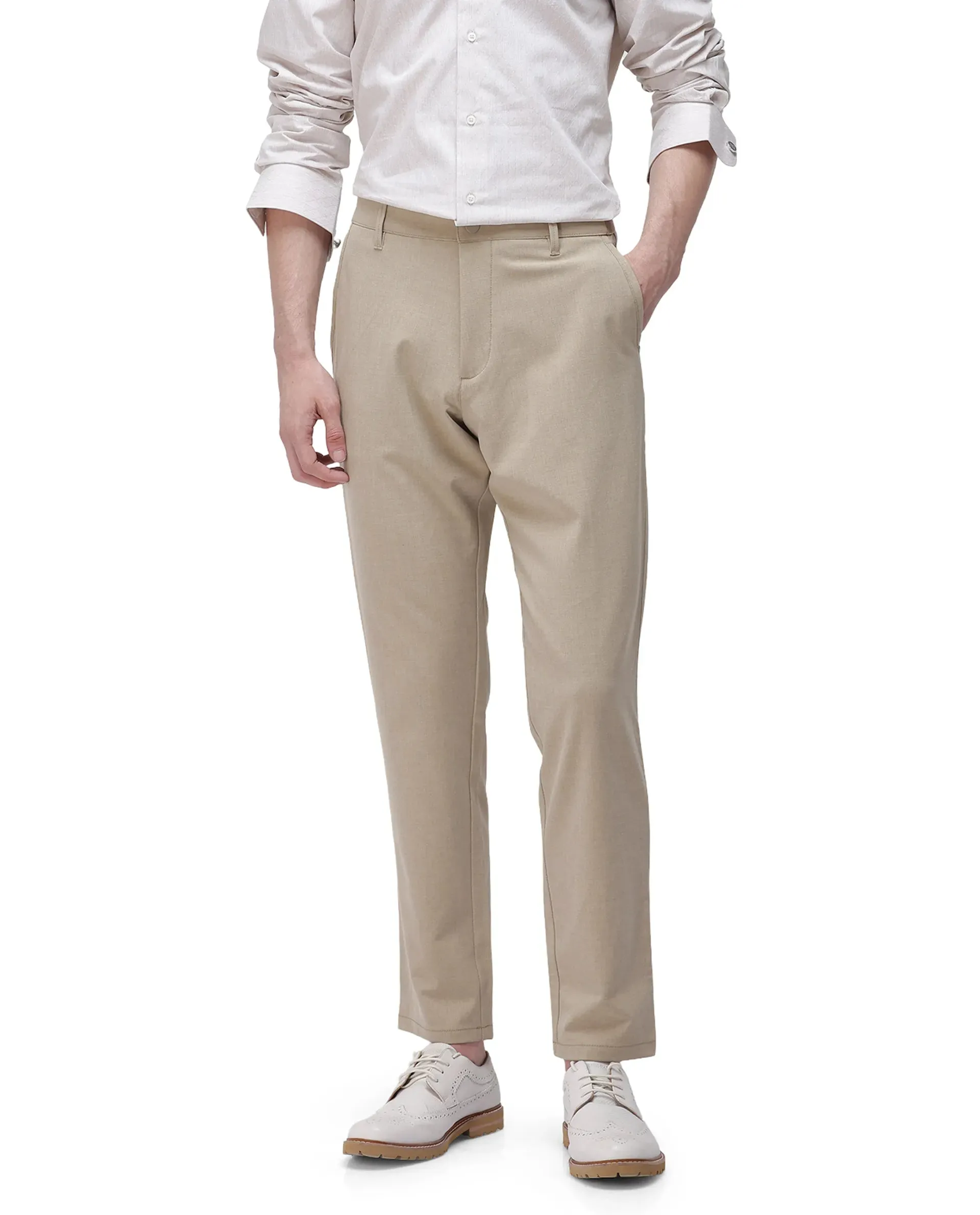 Rare Rabbit Men Driver-2 Khaki Cotton Elastane Fabric Button Closure Plain Trouser