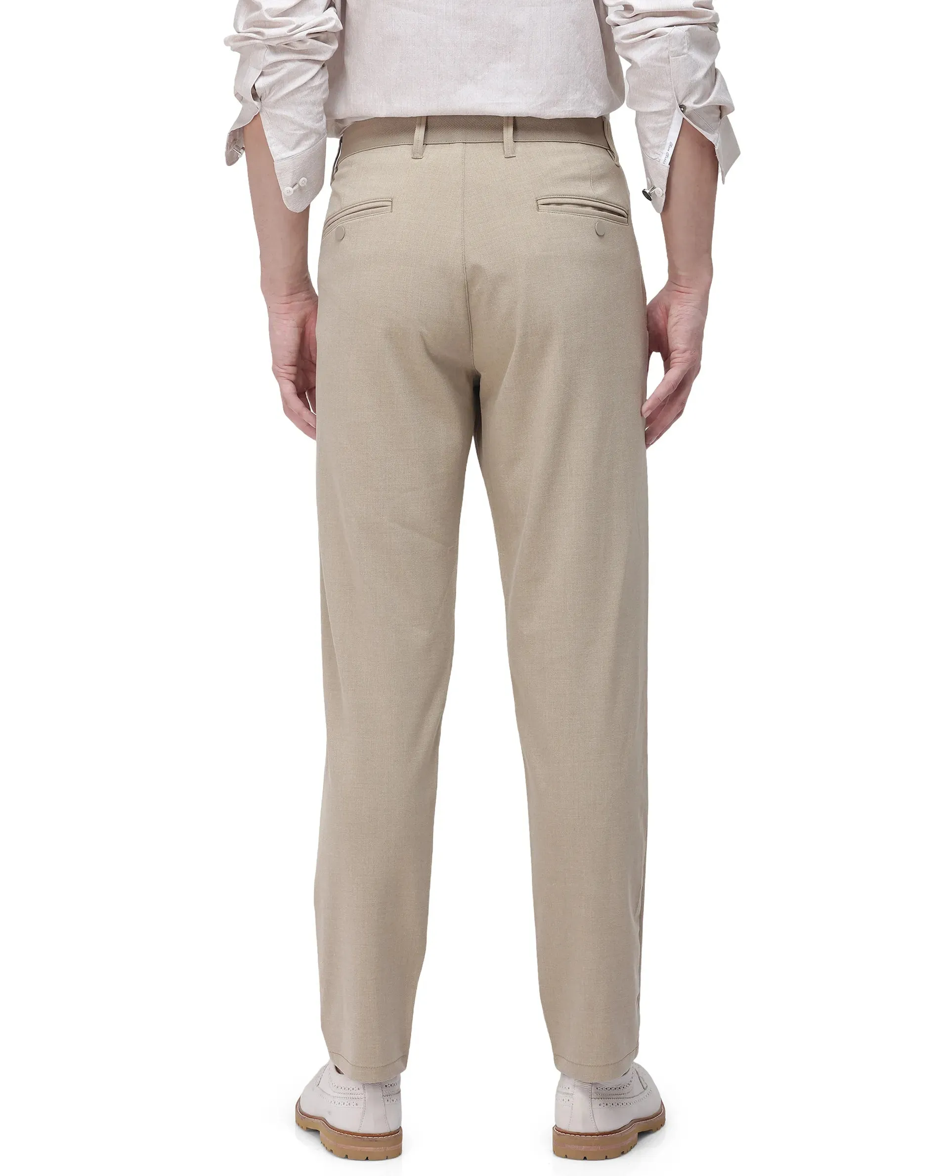 Rare Rabbit Men Driver-2 Khaki Cotton Elastane Fabric Button Closure Plain Trouser