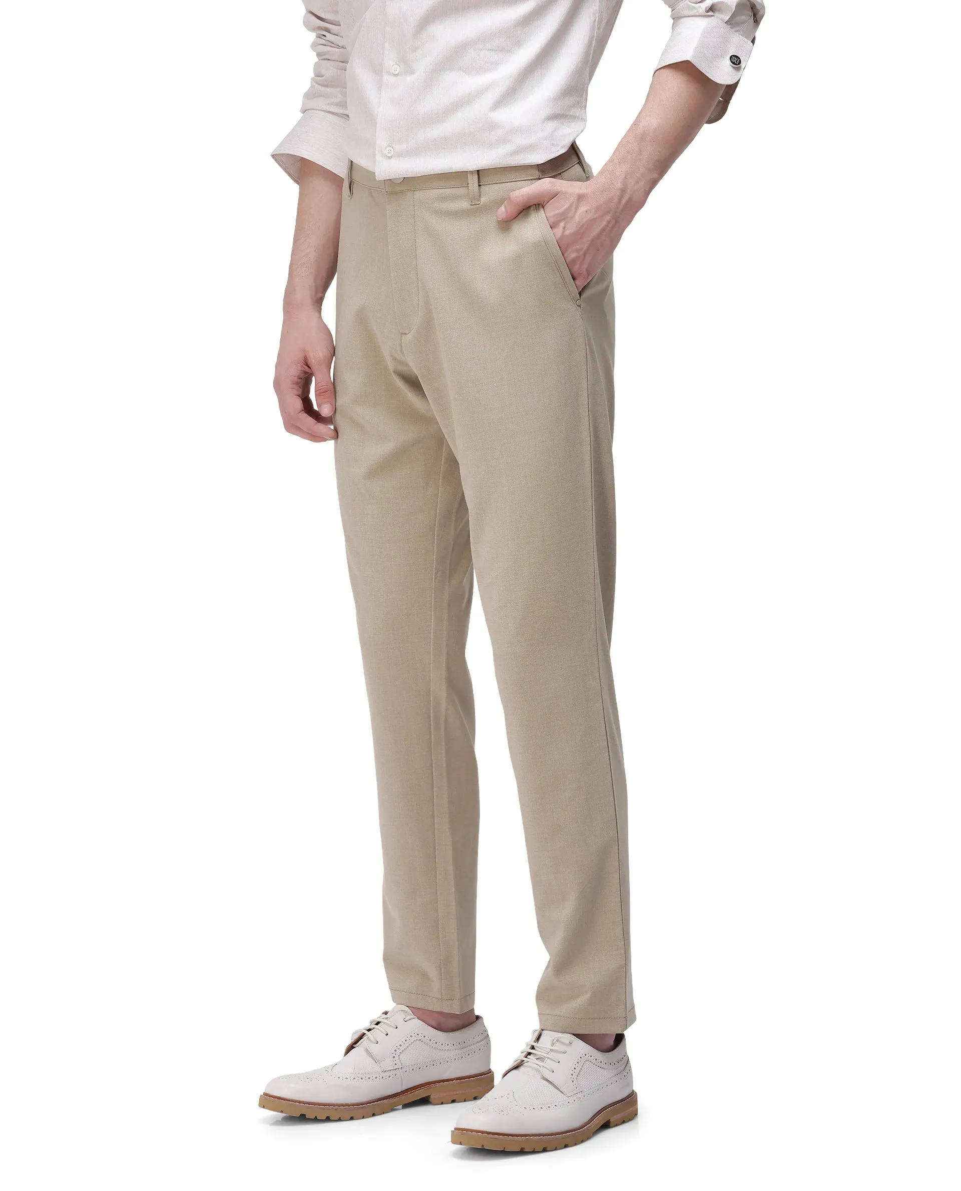 Rare Rabbit Men Driver-2 Khaki Cotton Elastane Fabric Button Closure Plain Trouser