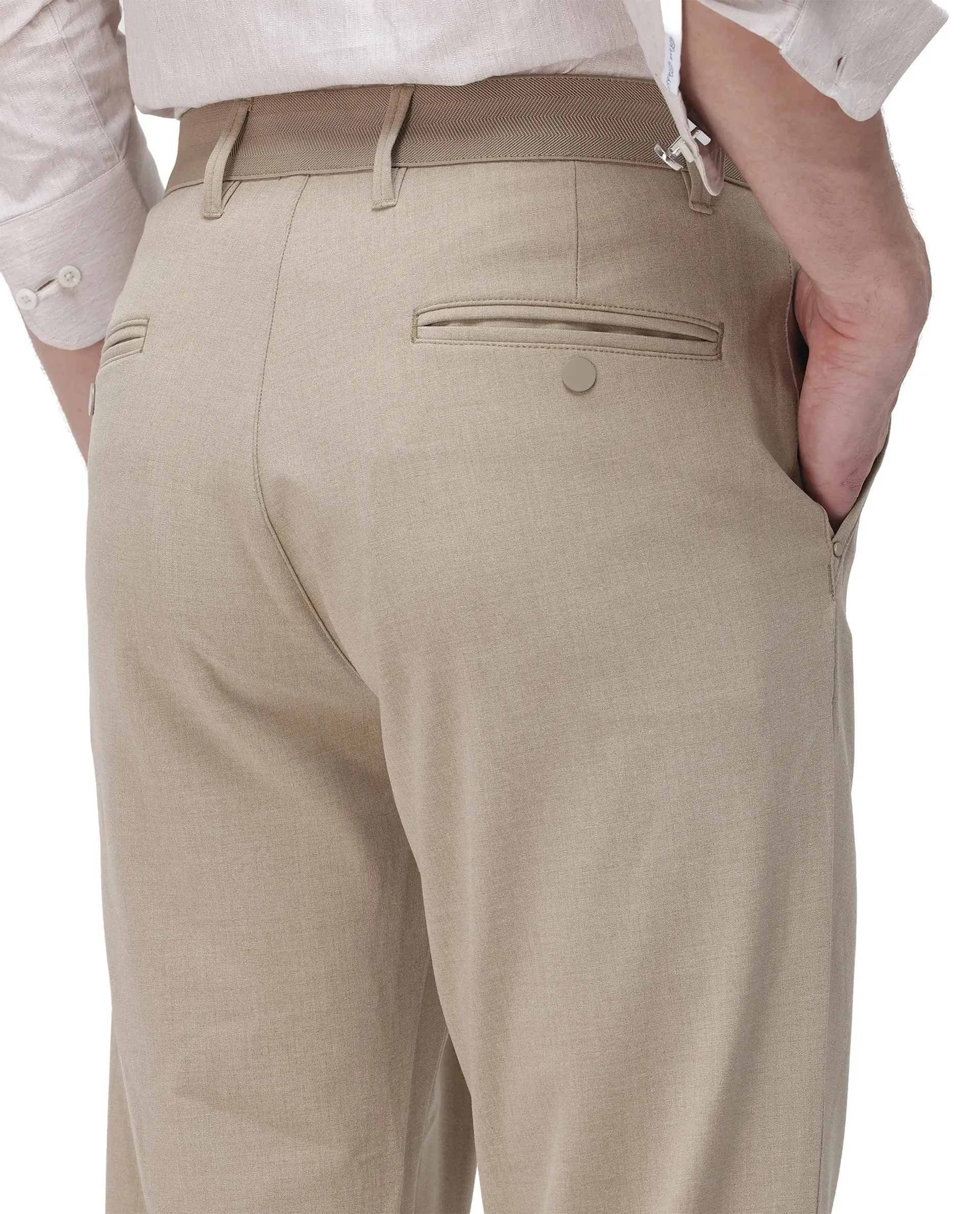 Rare Rabbit Men Driver-2 Khaki Cotton Elastane Fabric Button Closure Plain Trouser