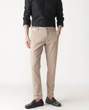 Rare Rabbit Men's Trellis Beige Solid Mid-Rise Regular Fit Stretch Trouser