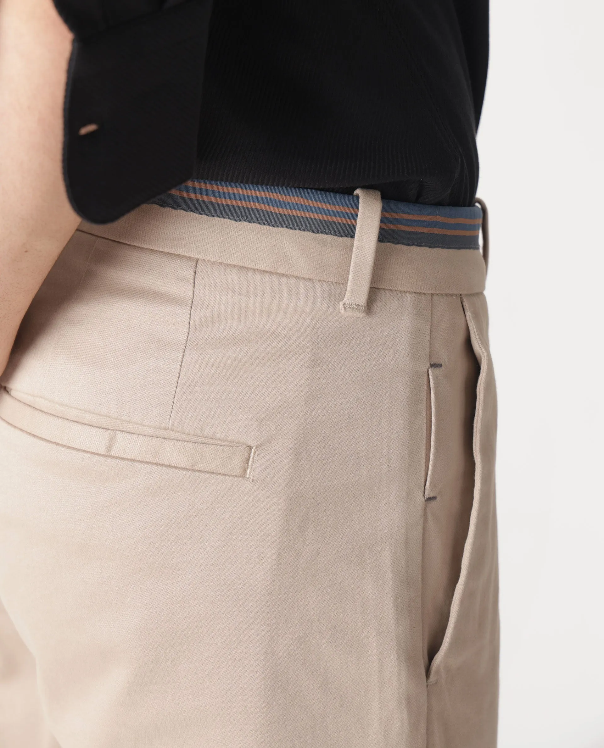 Rare Rabbit Men's Trellis Beige Solid Mid-Rise Regular Fit Stretch Trouser