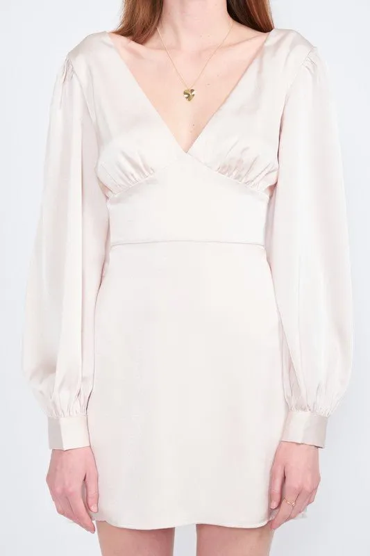 Satin V Neck Mini Dress