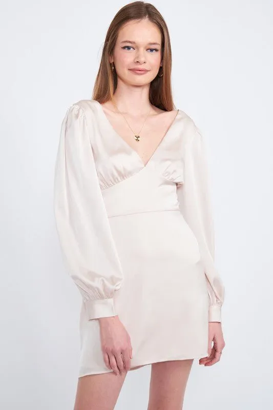 Satin V Neck Mini Dress