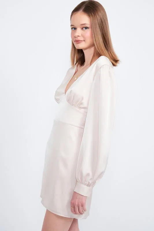 Satin V Neck Mini Dress