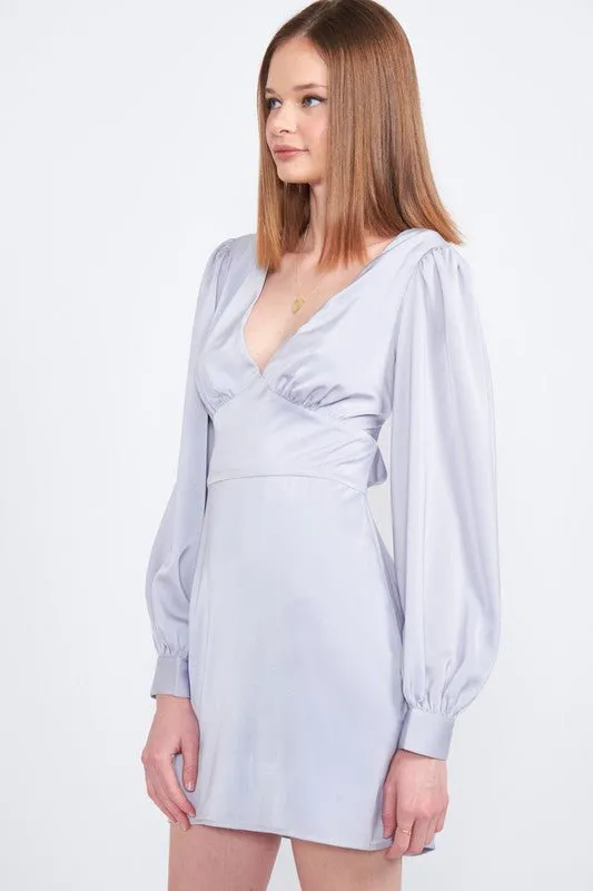 Satin V Neck Mini Dress