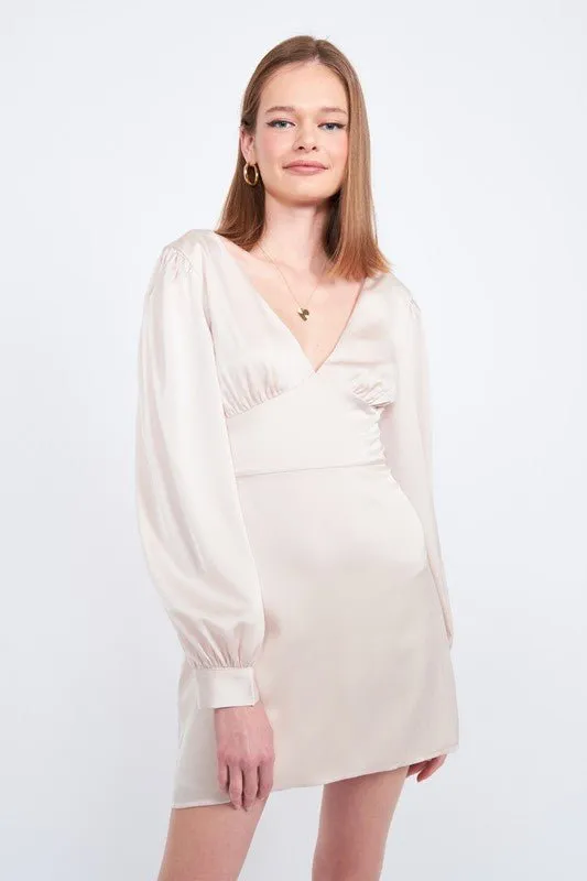 Satin V Neck Mini Dress