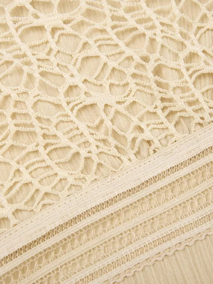 Tribal Cutout V Neck Lacing Flared Long Sleeve Blouse