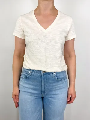 V-Neck Short Sleeve Back Seam Tee in Talc