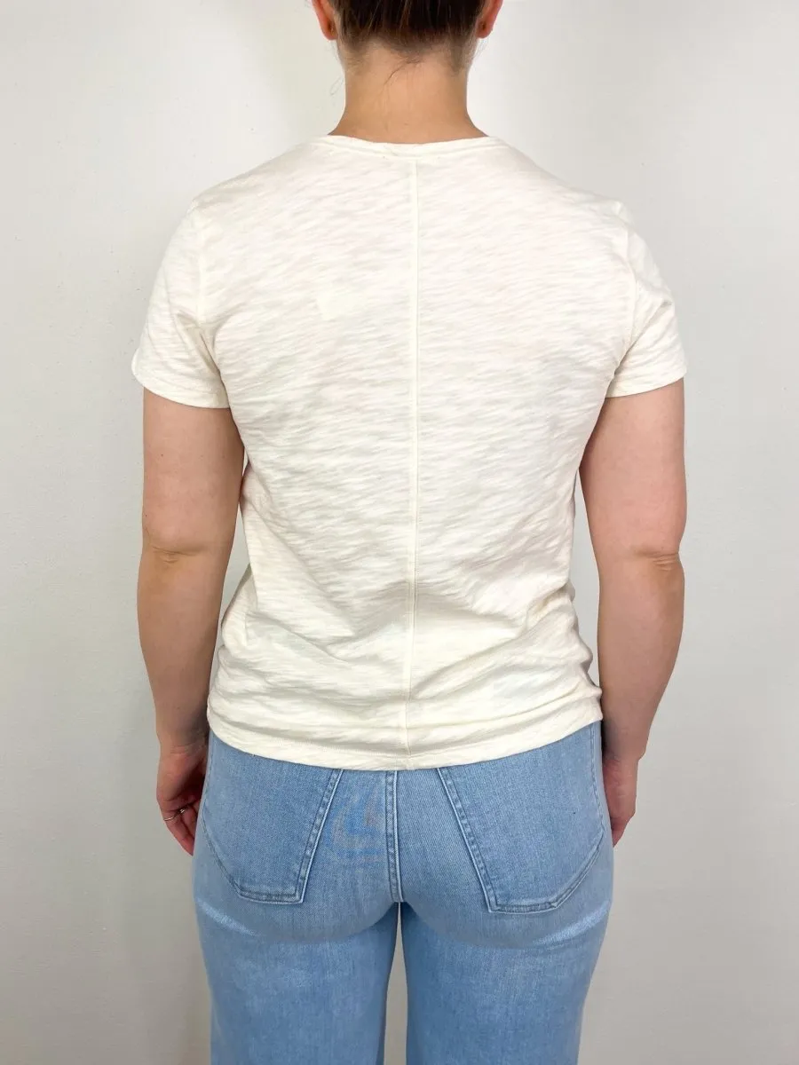 V-Neck Short Sleeve Back Seam Tee in Talc