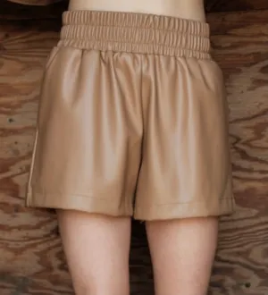 Vegan Leather Camel Shorts