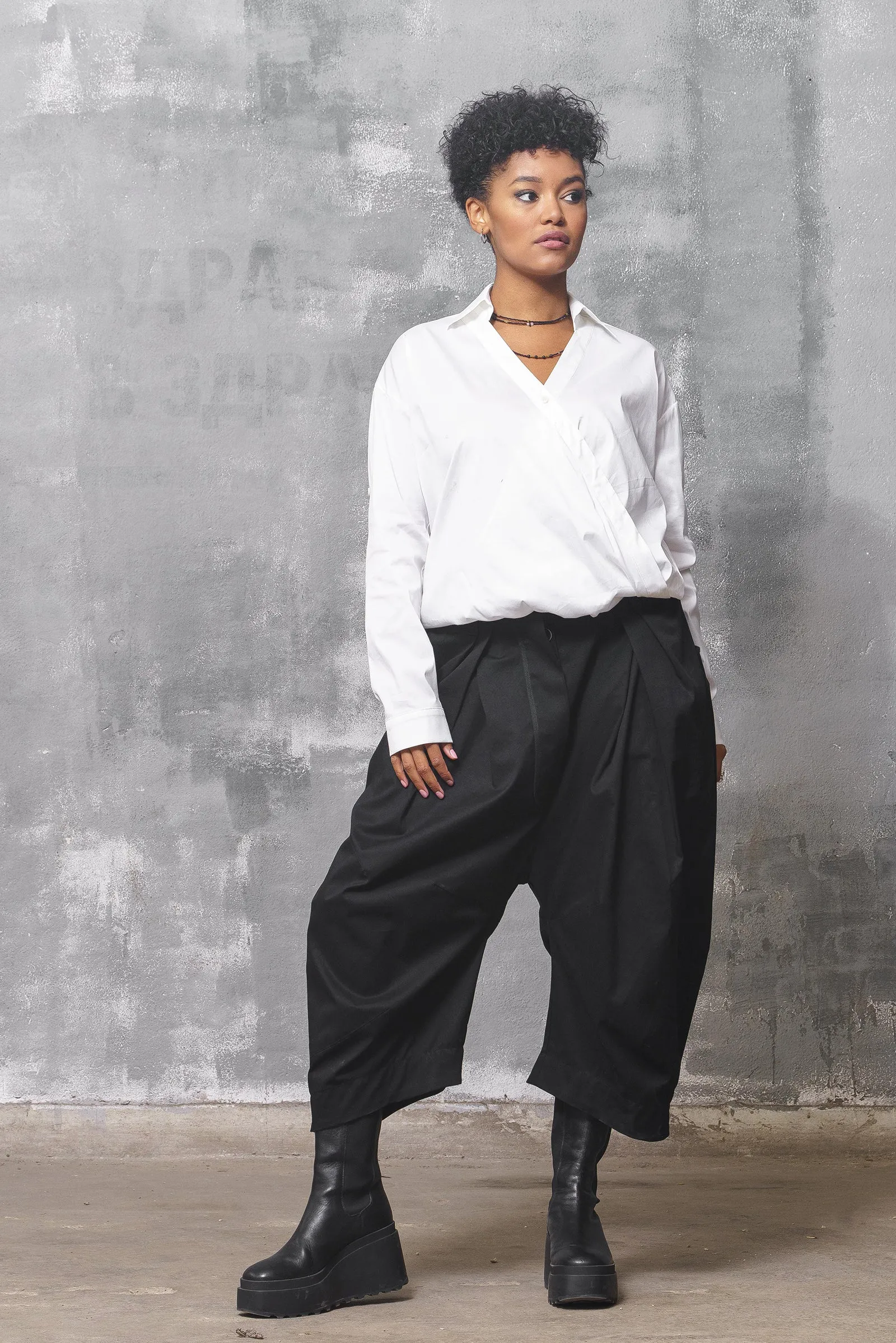 White V-neck Cotton Shirt